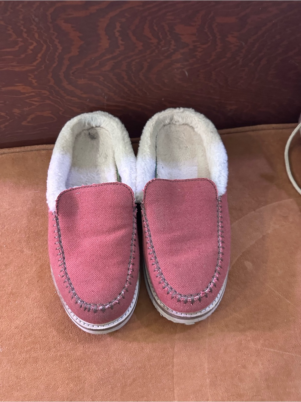 SANUK Faux-Shearling Lined Slip-On Slippers in RED